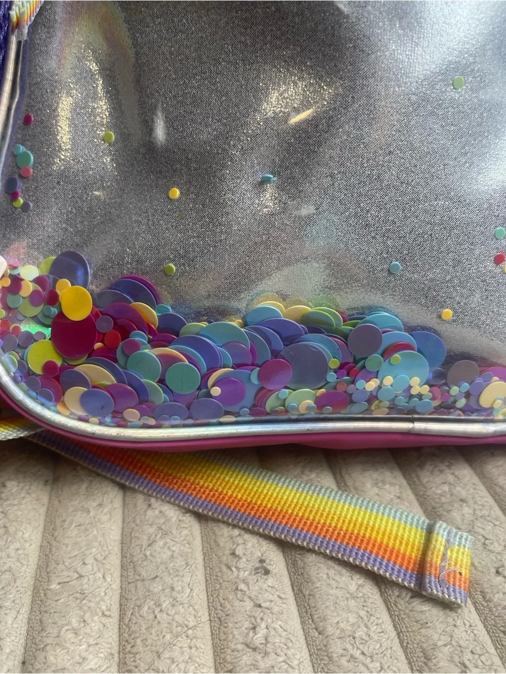 Girls Unicorn Backpack Silver Sequin Rainbow Straps School Book Bag